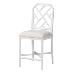 bali & pari Sergio Wood Counter Stool - Chippendale Kitchen Island Seating with Bamboo Motif and Upholstered Seat Cushion, White